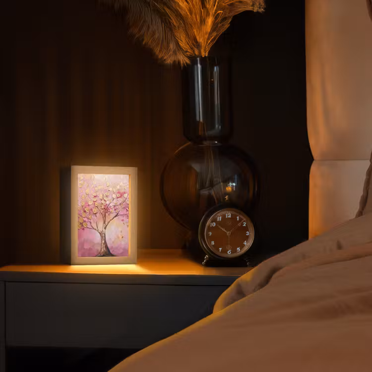 Boom - Roze - Goud - Modern Light Box met kabel (Tafellamp) klein -sfeer1