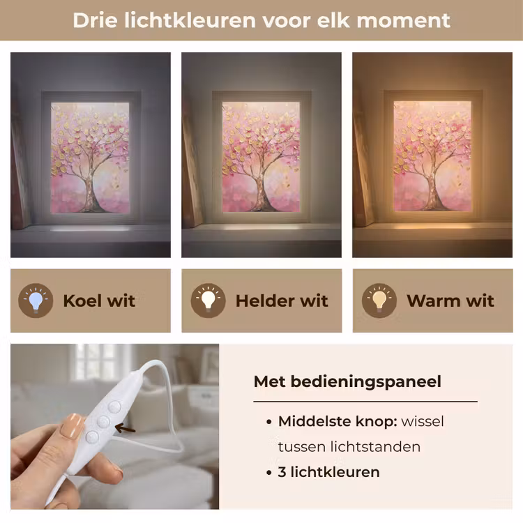 Boom - Roze - Goud - Modern Light Box met kabel (Tafellamp) klein -USP_lichtkleurNL