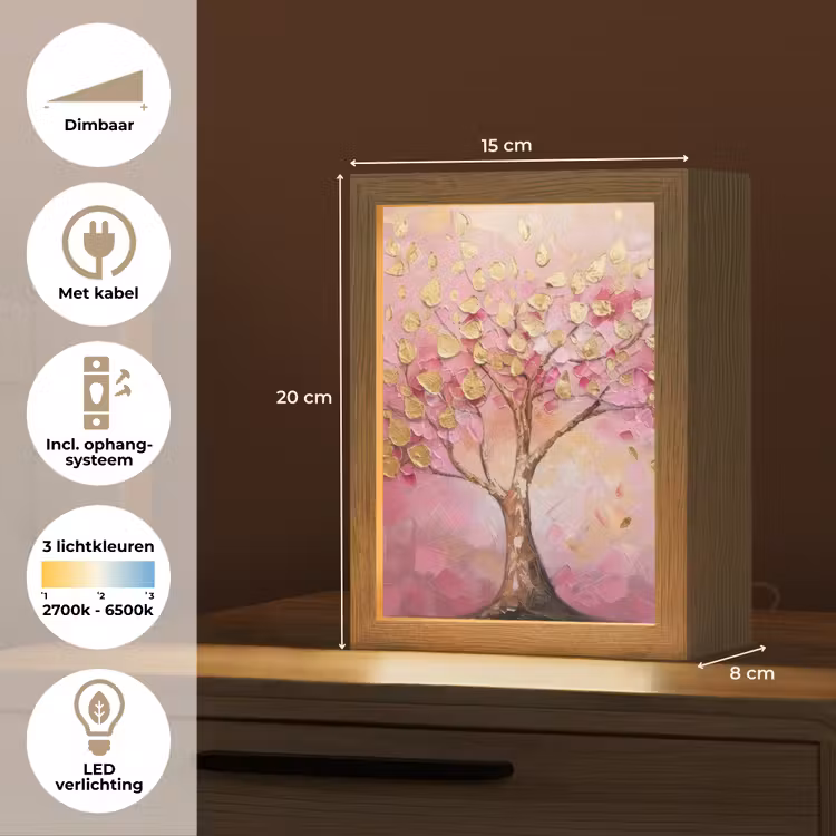Boom - Roze - Goud - Modern Light Box met kabel (Tafellamp) klein -USP_NL
