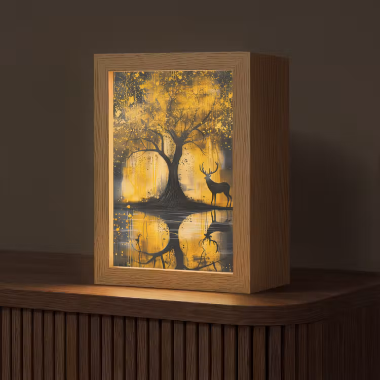 Boom - Verflook - Hert - Natuur - Goud Light Box met kabel (Tafellamp) klein -z3d_website