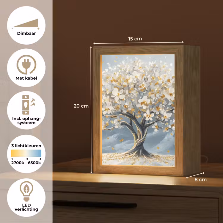 Boom - Winter - Levensboom - Modern - Goud Light Box met kabel (Tafellamp) klein -USP_NL