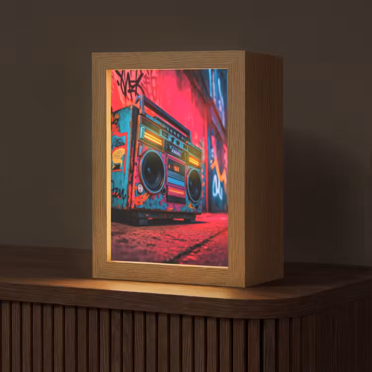 Boombox - Rood - Graffiti - Neon Light Box met kabel (Tafellamp) klein -z3d_website