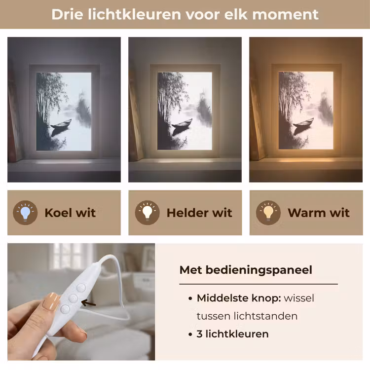 Boot - Rivier - Bamboe - Wit Light Box met kabel (Tafellamp) klein -USP_lichtkleurNL