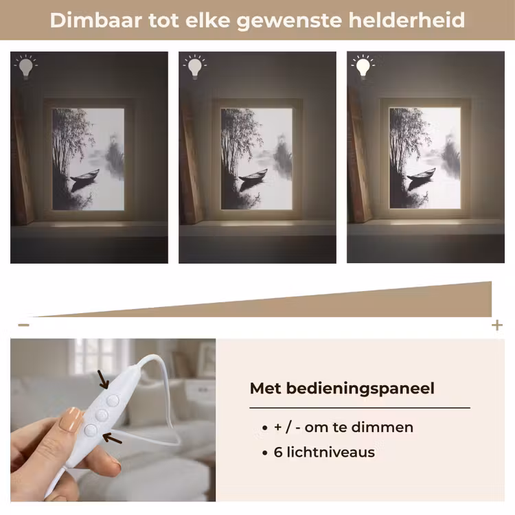 Boot - Rivier - Bamboe - Wit Light Box met kabel (Tafellamp) klein -USP_dimbaarNL