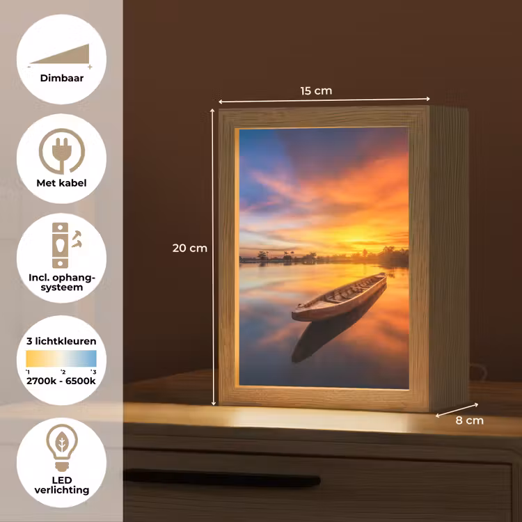 Boot - Water - Zonsondergang - Oranje - Water Light Box met kabel (Tafellamp) klein -USP_NL