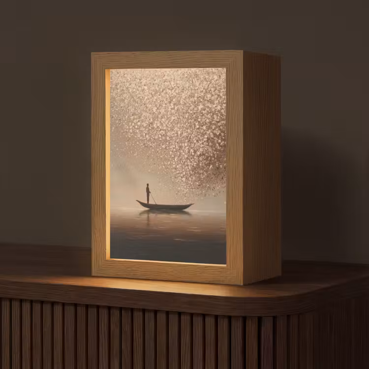Bootje - Blaadjes - Goud - Water Light Box met kabel (Tafellamp) klein -z3d_website