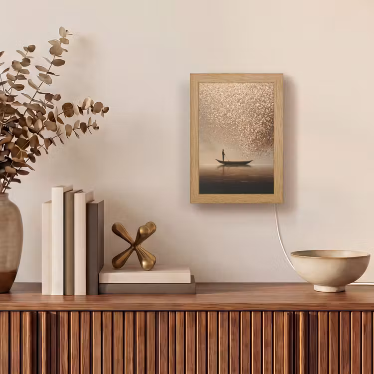 Bootje - Blaadjes - Goud - Water Light Box met kabel (Tafellamp) klein -sfeer2