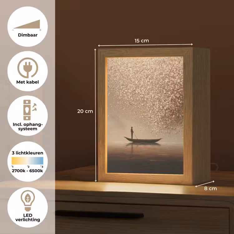 Bootje - Blaadjes - Goud - Water Light Box met kabel (Tafellamp) klein -USP_NL