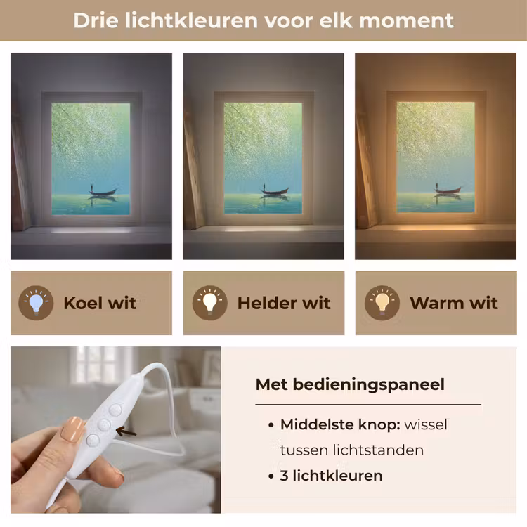 Bootje - Water - Bladeren - Bloesems Light Box met kabel (Tafellamp) klein -USP_lichtkleurNL
