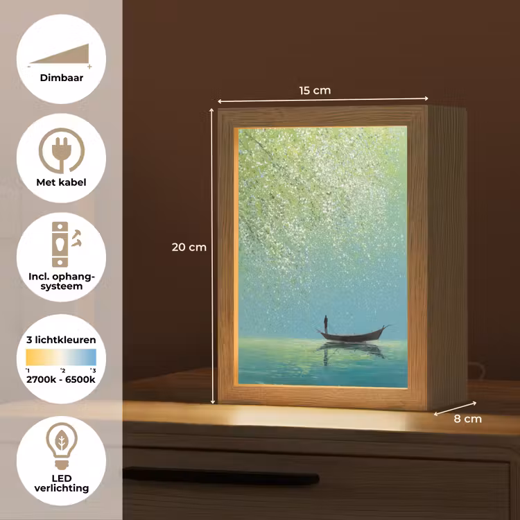 Bootje - Water - Bladeren - Bloesems Light Box met kabel (Tafellamp) klein -USP_NL