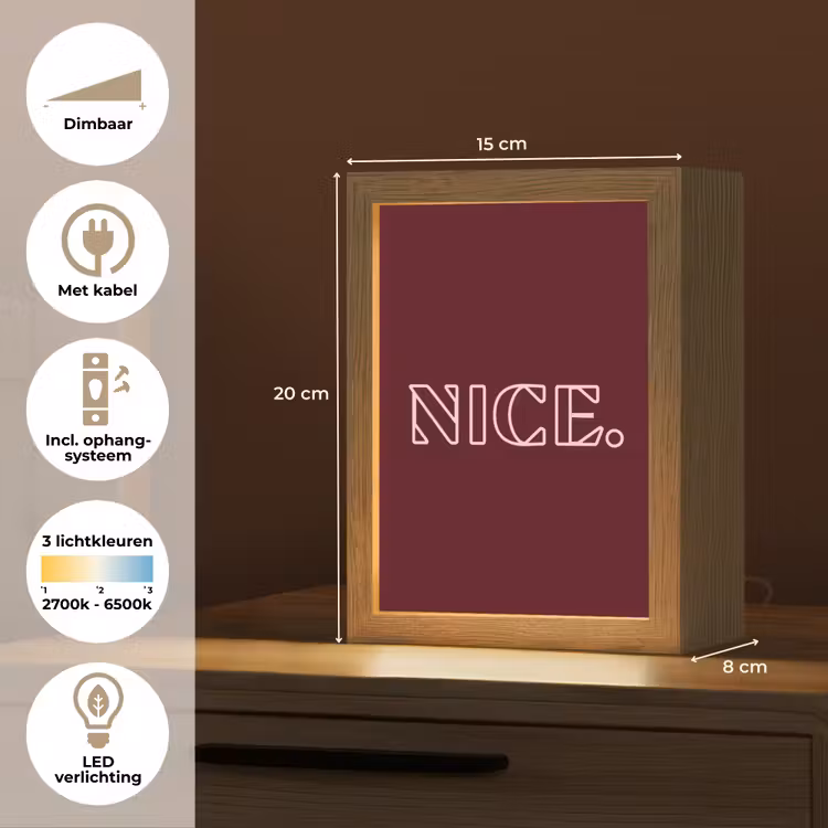 Bordeaux - Nice - minimalistisch Light Box met kabel (Tafellamp) klein -USP_NL