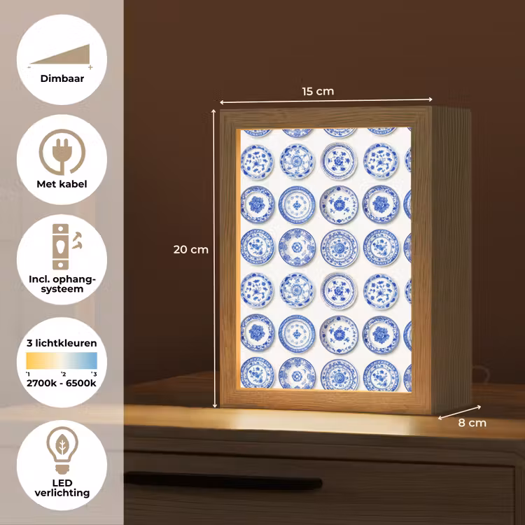 Borden - Bloemen - Patroon - Blauw Light Box met kabel (Tafellamp) klein 925 -USP_NL