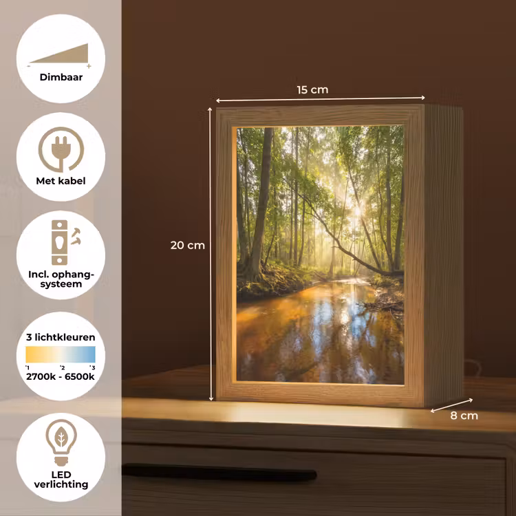 Bos - Beek - Zonlicht - Natuur - Groen Light Box met kabel (Tafellamp) klein -USP_NL