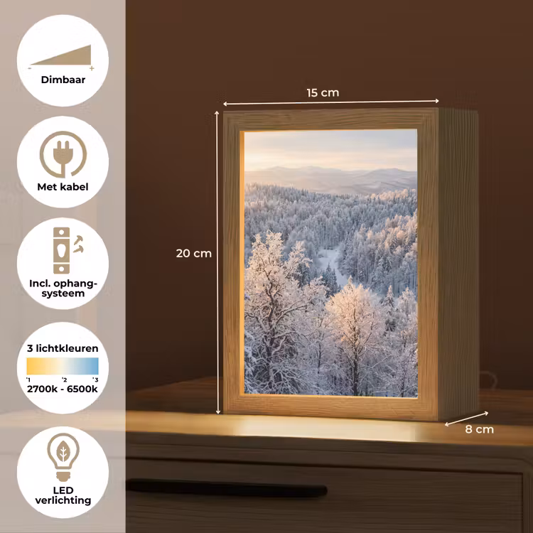 Bos - Bergen - Goud - Winter - Warm Light Box met kabel (Tafellamp) klein -USP_NL