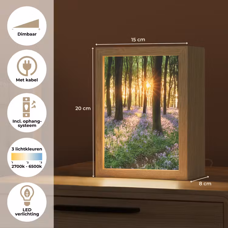 Bos - Bloemen - Lavendel - Zon - Paars - Natuur Light Box met kabel (Tafellamp) klein -USP_NL