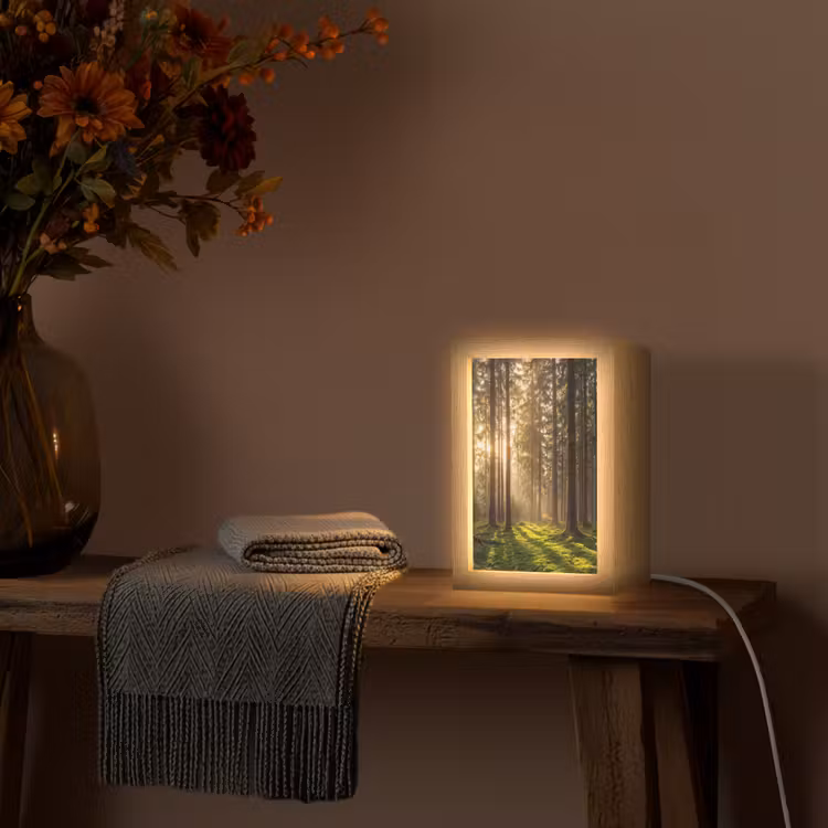 Bos - Gras - Zonlicht Light Box met kabel (Tafellamp) klein -sfeer4