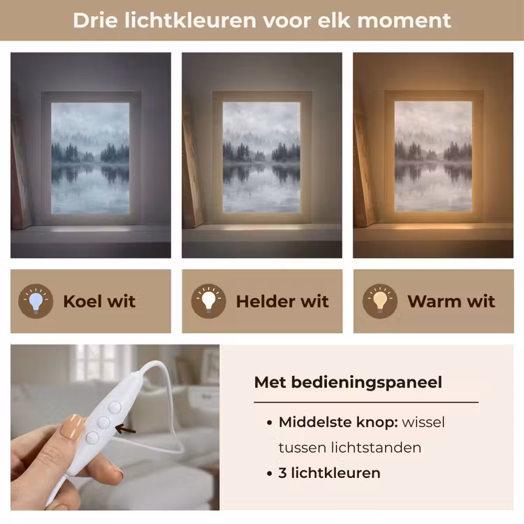 Bos - Meer - Mist - Natuur - Grijs Light Box met kabel (Tafellamp) klein -USP_lichtkleurNL
