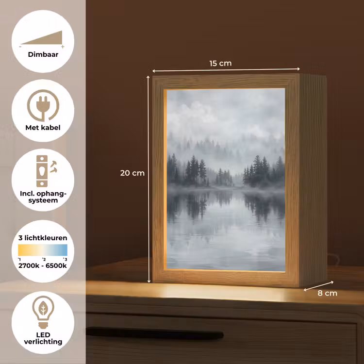 Bos - Meer - Mist - Natuur - Grijs Light Box met kabel (Tafellamp) klein -USP_NL