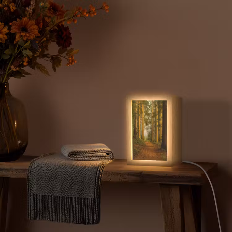 Bos - Natuur - Bomen - Landschap - Bladeren Light Box met kabel (Tafellamp) klein -sfeer4