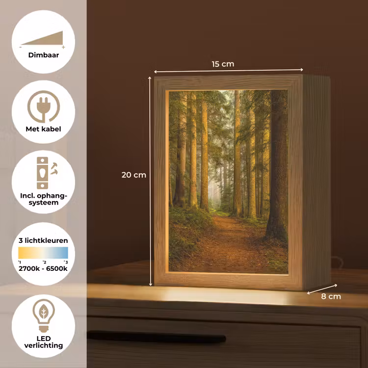 Bos - Natuur - Bomen - Landschap - Bladeren Light Box met kabel (Tafellamp) klein -USP_NL