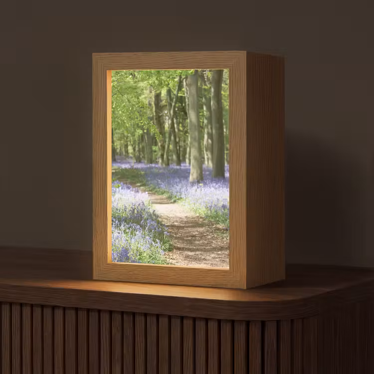 Bos - Pad - Bloemen - Paars - Groen - Natuur Light Box met kabel (Tafellamp) klein -z3d_website
