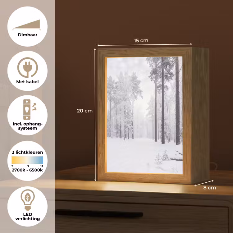 Bos - Sneeuw - Pad - Winter - Stilte Light Box met kabel (Tafellamp) klein -USP_NL
