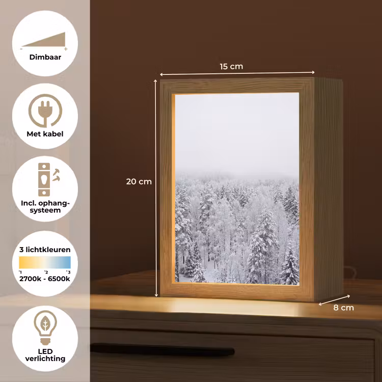 Bos - Sneeuw - Winter - Natuur - Wit Light Box met kabel (Tafellamp) klein -USP_NL