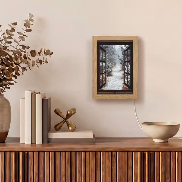 Bos - Winter - Bomen - Natuur - Pad - Doorkijk Light Box met kabel (Tafellamp) klein -sfeer2