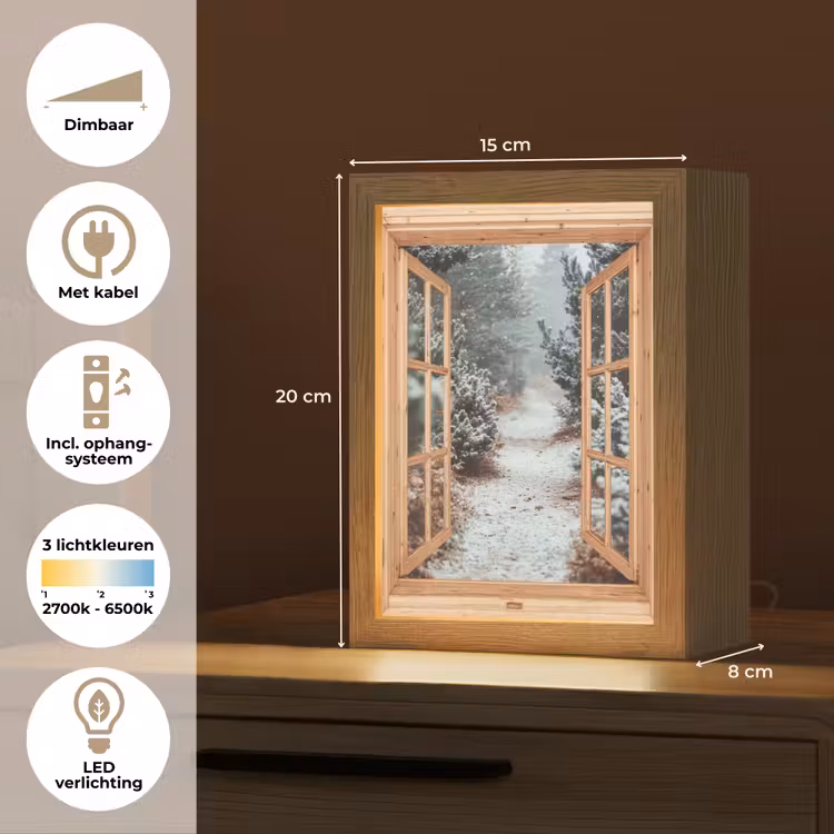 Bos - Winter - Bomen - Natuur - Pad - Doorkijk Light Box met kabel (Tafellamp) klein -USP_NL