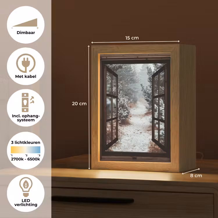Bos - Winter - Bomen - Natuur - Pad - Doorkijk Light Box met kabel (Tafellamp) klein -USP_NL
