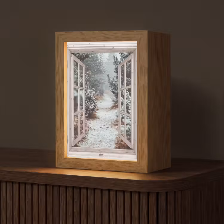 Bos - Winter - Bomen - Natuur - Pad - Doorkijk - Wit Light Box met kabel (Tafellamp) klein -z3d_website