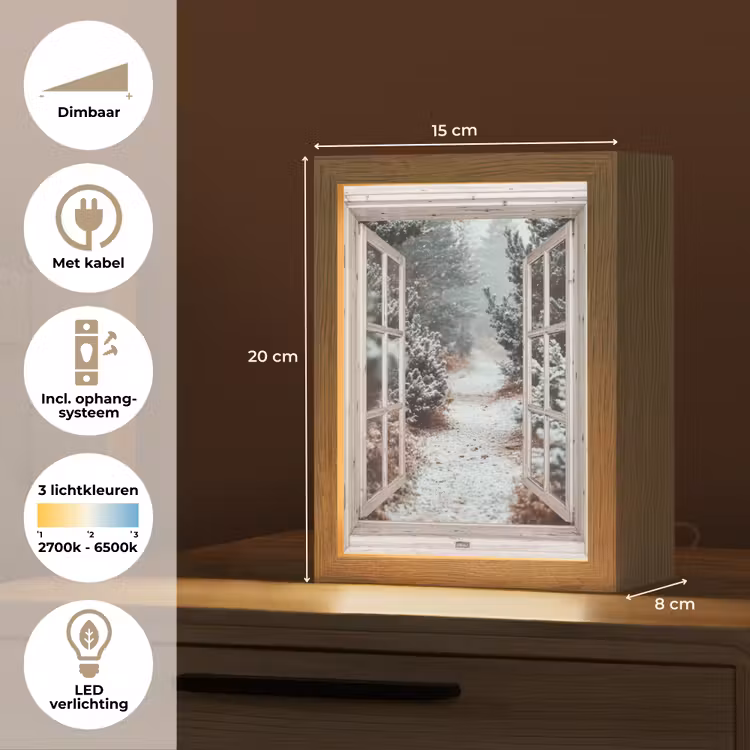 Bos - Winter - Bomen - Natuur - Pad - Doorkijk - Wit Light Box met kabel (Tafellamp) klein -USP_NL