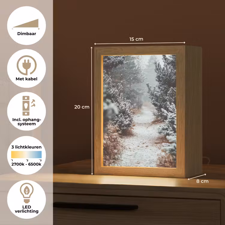 Bos - Winter - Bomen - Natuur - Pad - Sneeuw Light Box met kabel (Tafellamp) klein -USP_NL