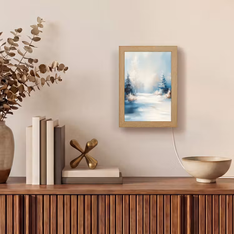 Bos - Winter - Natuur - Abstract - Sneeuw Light Box met kabel (Tafellamp) klein -sfeer2