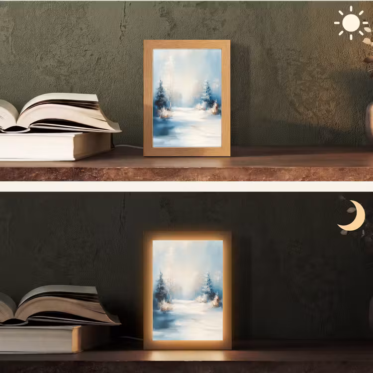 Bos - Winter - Natuur - Abstract - Sneeuw Light Box met kabel (Tafellamp) klein -sfeer3