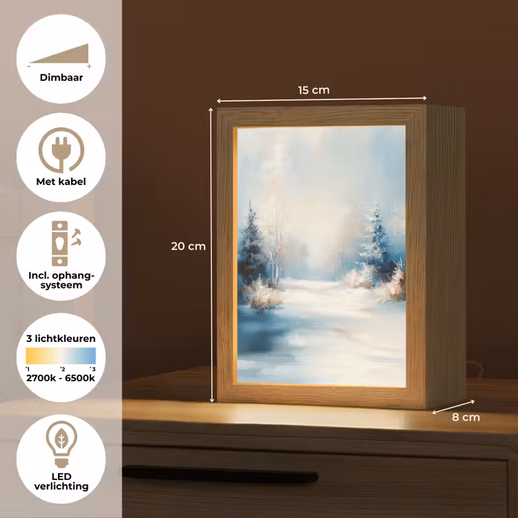 Bos - Winter - Natuur - Abstract - Sneeuw Light Box met kabel (Tafellamp) klein -USP_NL