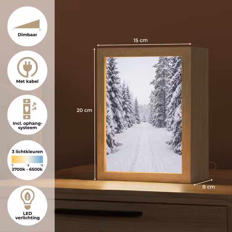 Bos - Winter - Sneeuw - Pad - Natuur Light Box met kabel (Tafellamp) klein -USP_NL