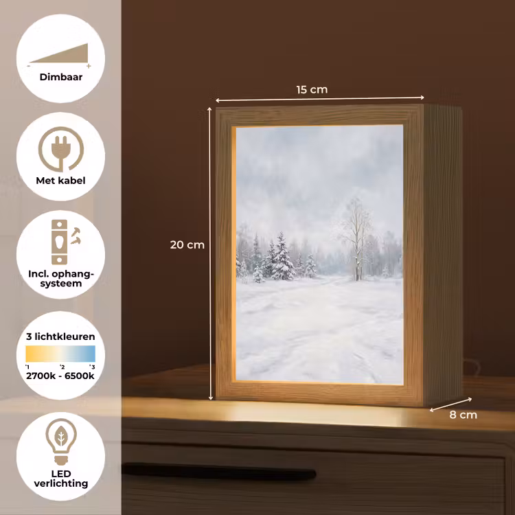 Bospad - Dennen - Sneeuw - Winter - Rustgevend Light Box met kabel (Tafellamp) klein -USP_NL
