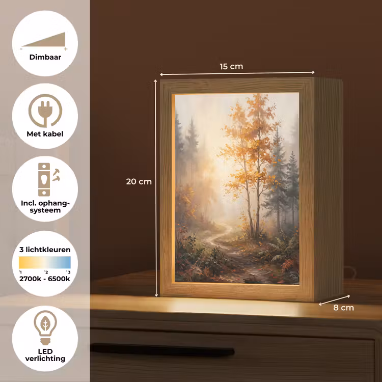 Bospad - Herfstbladeren - Natuur - Schilderachtig - Oranje Light Box met kabel (Tafellamp) klein -USP_NL