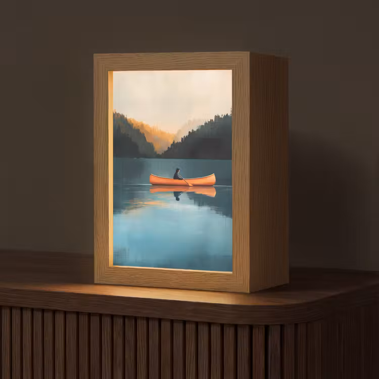 Bossen - Meer - Kano - Oranje Light Box met kabel (Tafellamp) klein -z3d_website