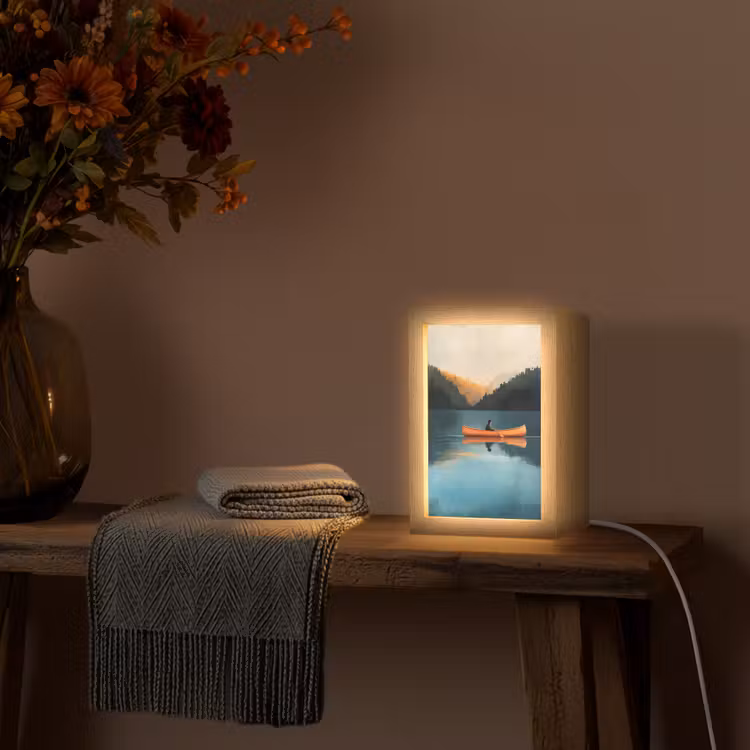Bossen - Meer - Kano - Oranje Light Box met kabel (Tafellamp) klein -sfeer4