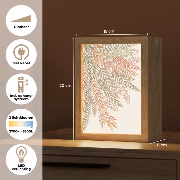 Botanisch - Aquarel - Kleurrijk Light Box met kabel (Tafellamp) klein -USP_NL