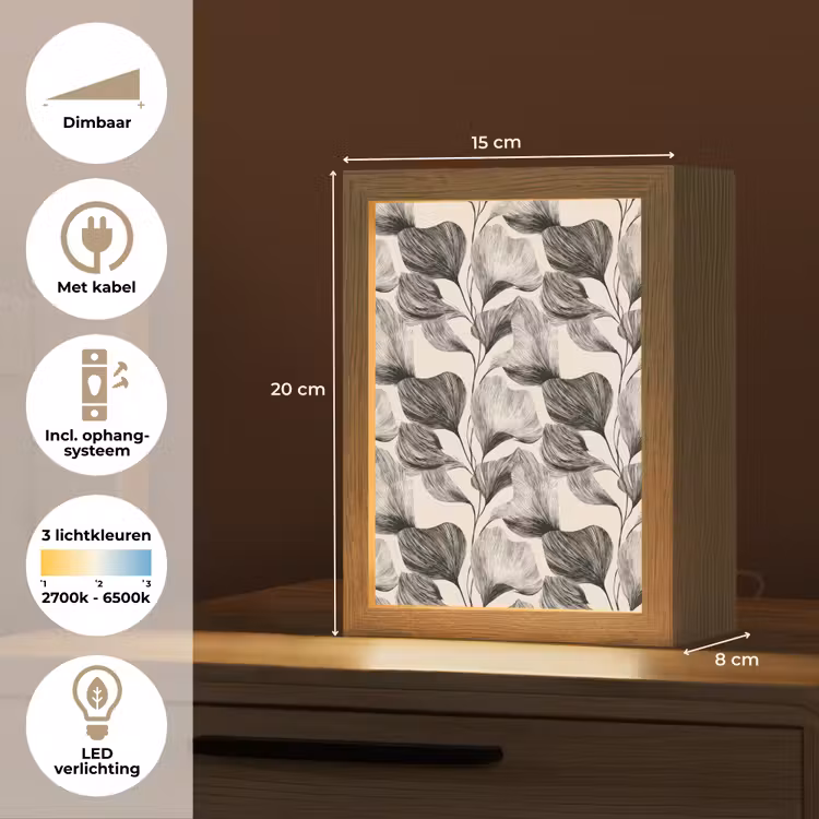 Botanisch - Bladeren - Zwart Light Box met kabel (Tafellamp) klein 925 -USP_NL