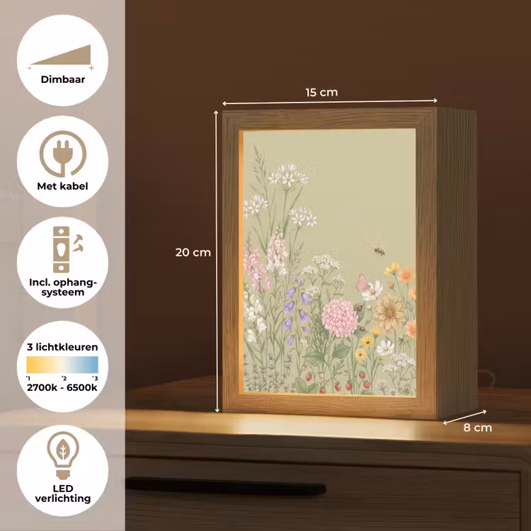 Botanisch - Bloemen - Kleurrijk Light Box met kabel (Tafellamp) klein -USP_NL