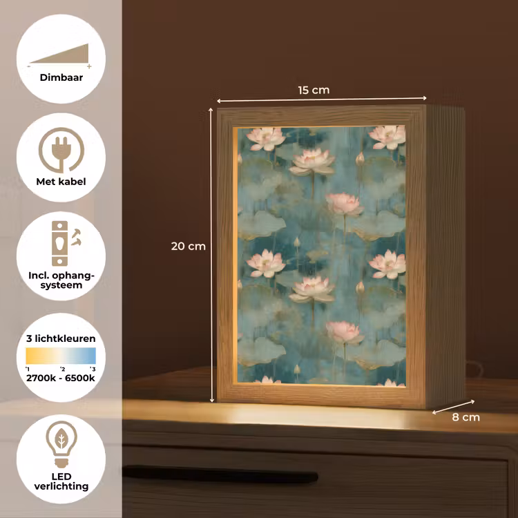 Botanisch - Bloemen - Roze Light Box met kabel (Tafellamp) klein 925 -USP_NL