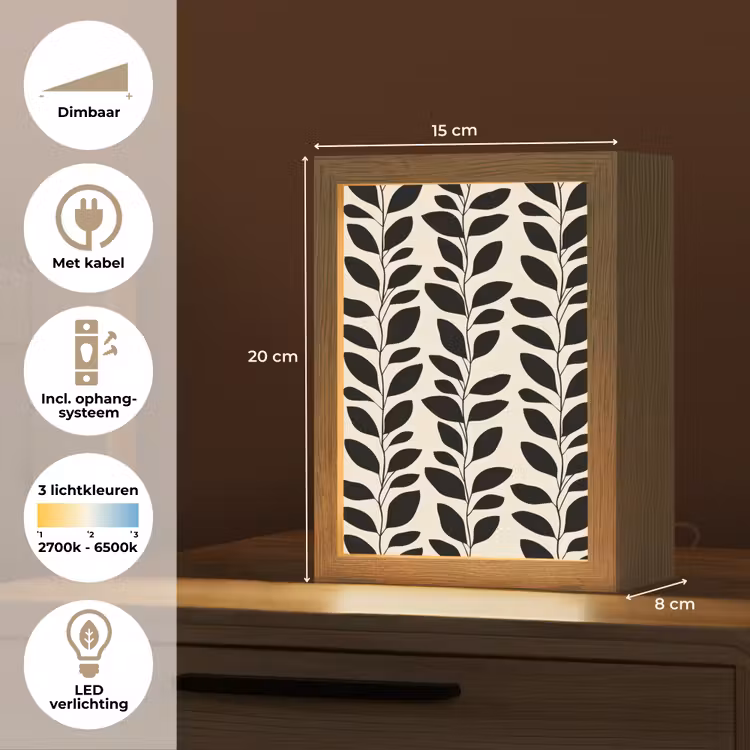 Botanisch - Dessin - Zwart - Beige Light Box met kabel (Tafellamp) klein 925 -USP_NL