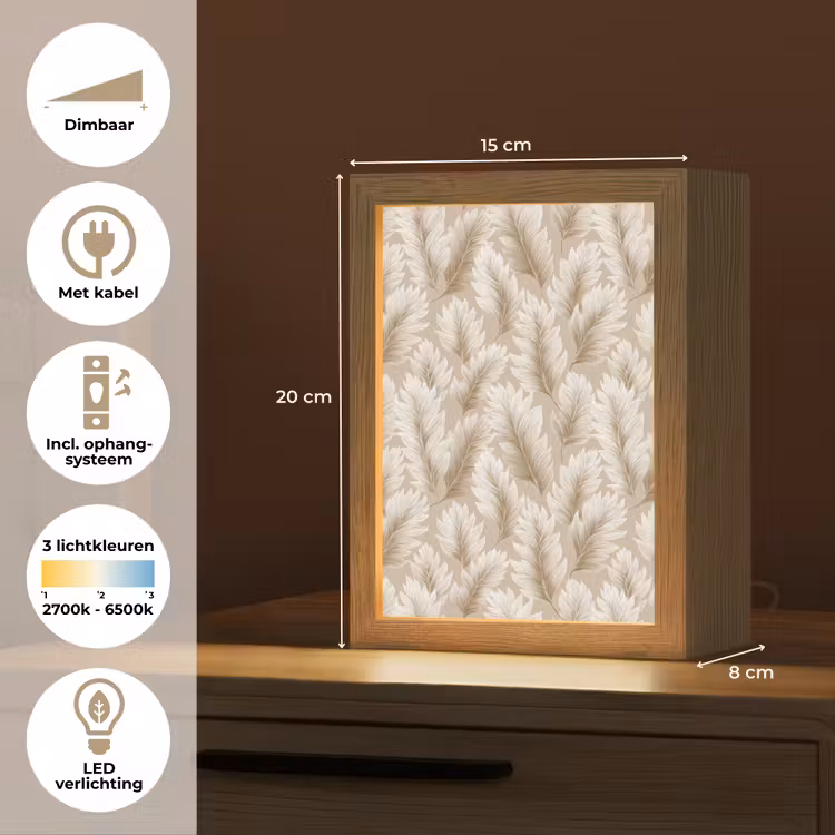 Botanisch - Patroon - Beige Light Box met kabel (Tafellamp) klein 925 -USP_NL