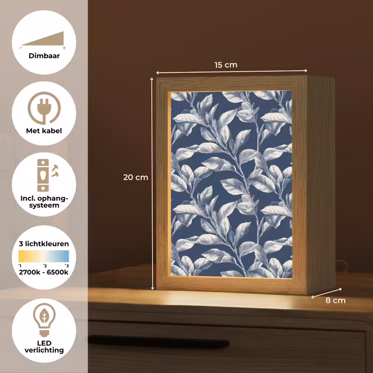 Botanisch - Patroon - Blauw Light Box met kabel (Tafellamp) klein 925 -USP_NL