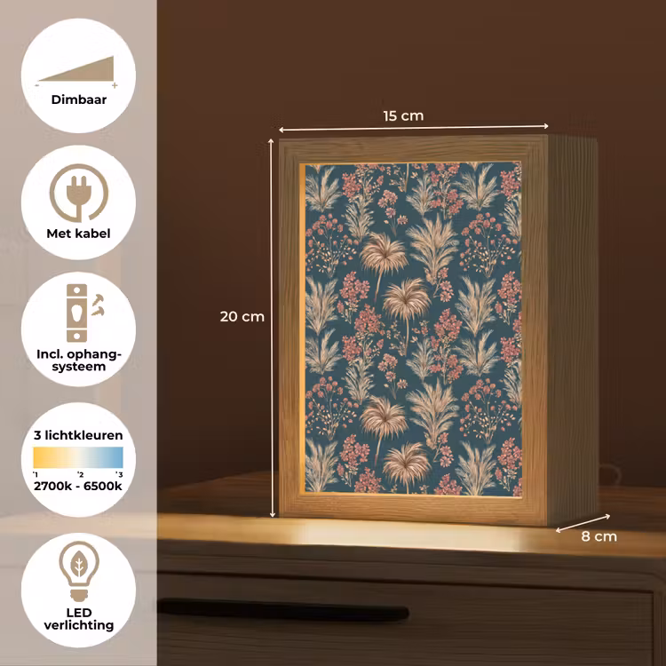 Botanisch - Patroon - Blauw Light Box met kabel (Tafellamp) klein 925 -USP_NL