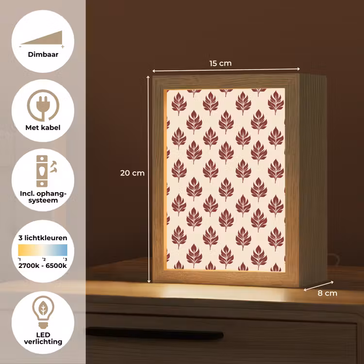 Botanisch - Patroon - Bordeaux Light Box met kabel (Tafellamp) klein 925 -USP_NL